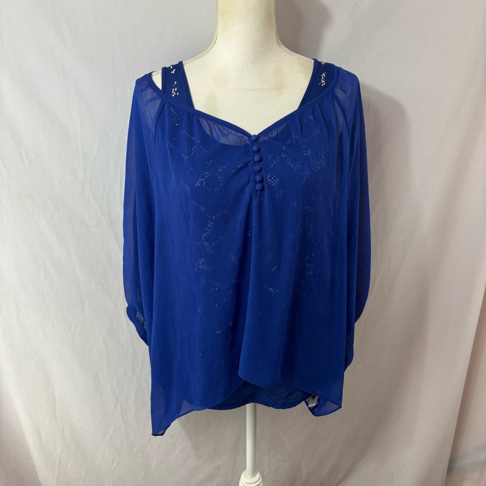 Express Vibrant Blue Sheer Blouse and Tank top